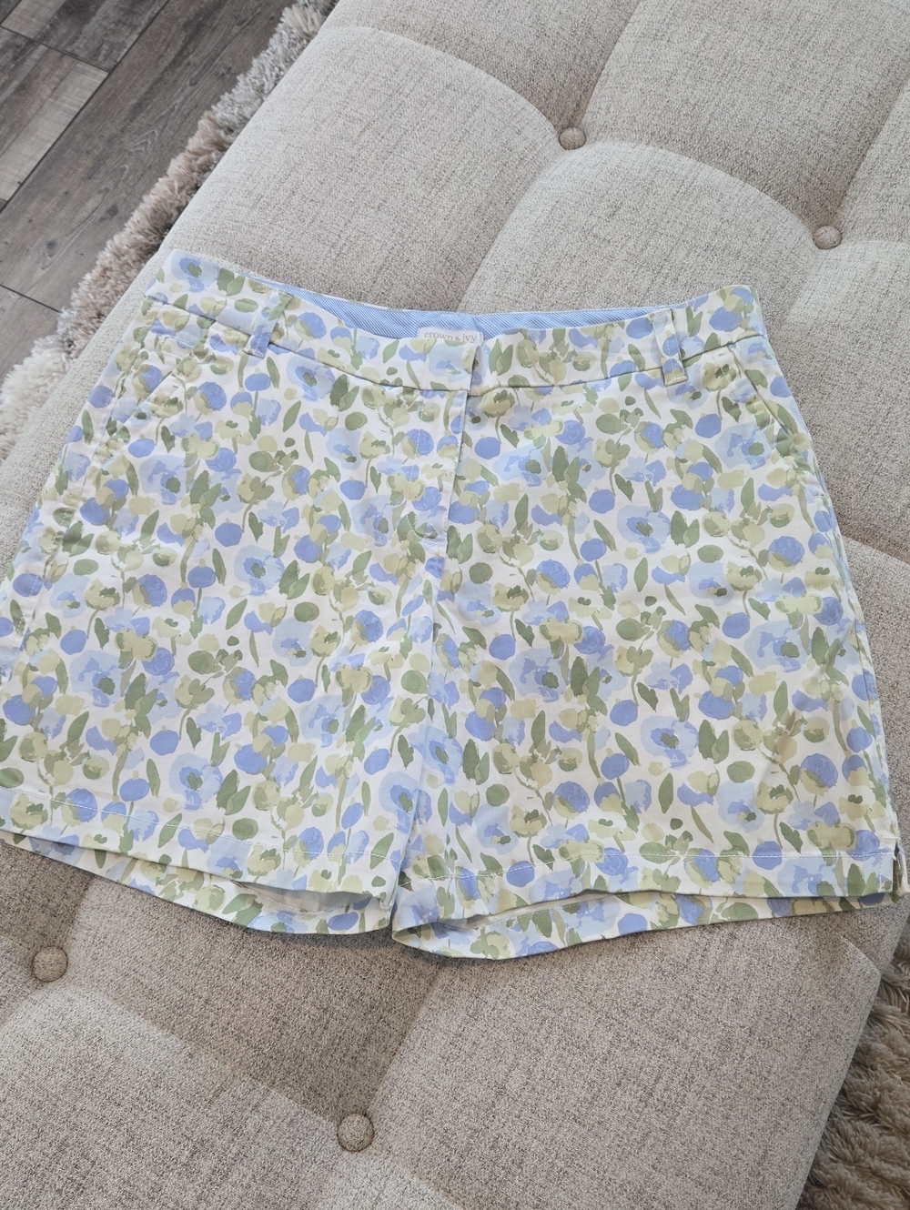 crown & ivy Pastel Floral Printed Shorts - Light Blue & Light Green